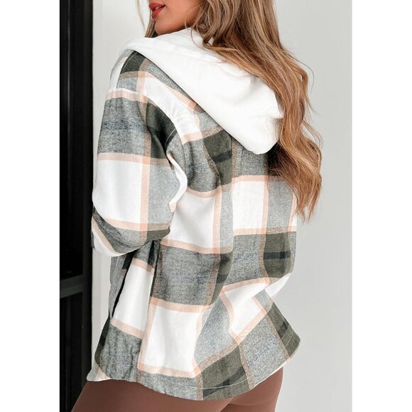 2025 Women’s Stylish Hooded Plaid Shacket Jacket with Sherpa Fleece Lining - Picture 4 of 7